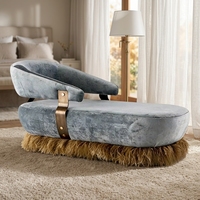 Canapé-lit Chaise Longue Moderne de Luxe Rembourré à Franges en Velours et Laiton pour Salon de Villa