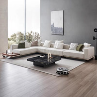 Ensemble de canapés d'angle de luxe Horizon, style minimaliste italien, tissu en coton et lin, fauteuil, structure en bois, éponge, personnalisable, grand appartement