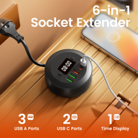 Adaptateur de charge rapide Type C, multiprise 3AC, alimentation pour Macbook, iPhone, ordinateur portable, prises électriques avec horloge pour les voyages