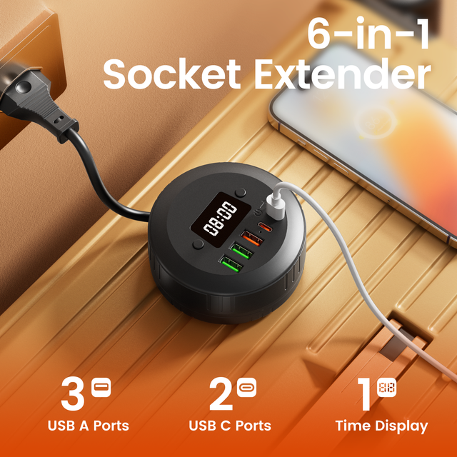 Type C Fast Charger Adapter Power Strip 3Ac Macbook Iphone Laptop Power Supply Electric Plug Sockets  with Clock for Travel