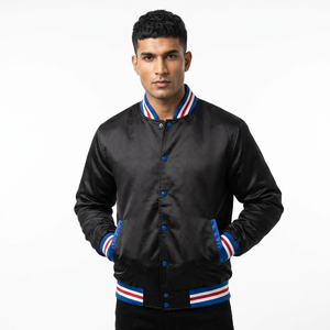 2025 Best Satin Baseball Jacket Custom High Quality Solid Color Varsity Jacket Fashion <b>Top</b> Quality Jacket Men And Women - Product Image 1