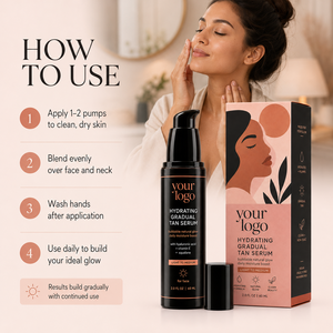 Suero bronceador gradual con vitamina E, fórmula natural OEM que brinda un bronceado radiante, inofensivo, hidrata, rellena la piel y proporciona un bronceado claro a medio. - Product Image 6