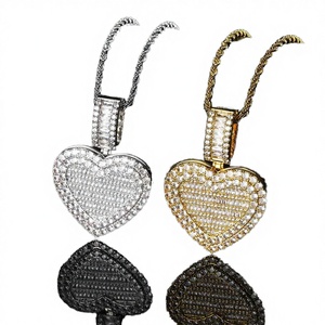 Heart Shape Zircon Pendant Necklace Rhodium Plated Brass <b>Rope</b> <b>Chain</b> Hip Hop Fashion Jewelry for Anniversary Party - Product Image 3