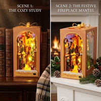 Hamaileon Niedriger MOQ Lasergeschnittenes DIY Holz-Weihnachtsstraßen-Buchnischen-Set mit Farb-LED für Erwachsene, Stressabbau-Schneedorf-Puppenhaus-Geschenk
