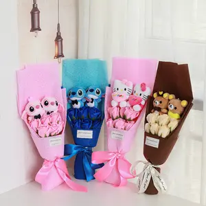 Custom plush toy Kulomi Rabbit Stitch Flower Bouquet For Lover Valentine Flower Stuffed Doll Christmas Teddy Bear Plush Toys