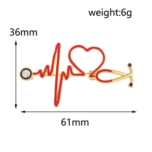 دبوس بروش طبي مخصص بالجملة على شكل سماعة طبية ورسم تخطيط القلب (ECG) من المينا، شارة للأطباء والممرضات، إكسسوارات للحقائب والملابس - Product Image 5