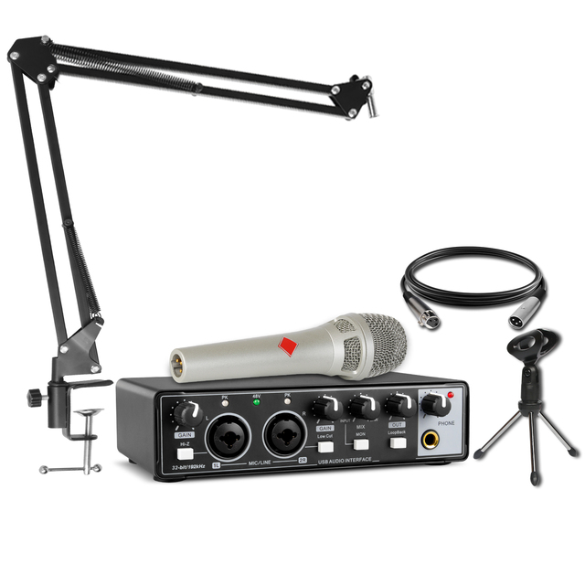 Depusheng MD22-YX Professional Condenser Microphone Sound Card Audio Interface Set for Home Studio PC Record