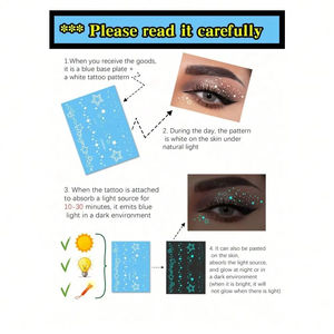 1/6 Feuilles de Tatouages Temporaires Autocollants Holographiques Scintillants et Imperméables pour Visage et Corps, Motifs Sexy avec Cœur et Étoile - Product Image 4