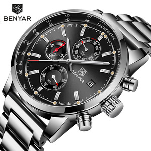 นาฬิกาโครโนกราฟผู้ชาย Benyar สายสแตนเลส กันน้ำ 30 เมตร พร้อมมาตรวัดความเร็ว แสดงวันที่ นาฬิกาจักรกล - Product Image 1