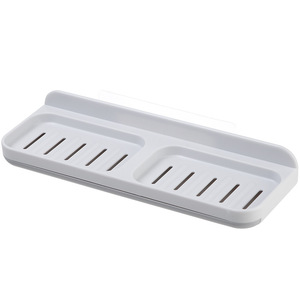 Wall Mounted Plastic Double Layer Soap Dish For Bathroom And Toilet Porcelain White <b>Light</b> Gray Rectangular - Product Image 5