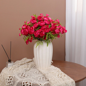 <b>Artificial</b> Flower <b>Bouquet</b> 5 Stems Small Camellia Lotus High Simulation Wedding Decoration White Champagne Pink Rose Red - Product Image 2