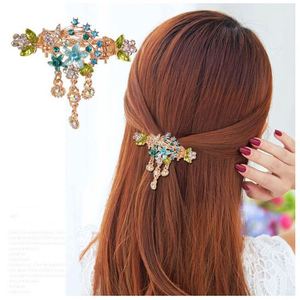 Pince à cheveux rétro pour femme, style vintage, avec fleur peinte et strass, bijou pour cheveux - Product Image 2