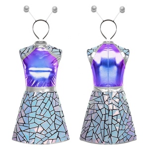 Disfraz de alienígena espacial para mujer, falda holográfica de vidrio rotado, vestido metálico, conjuntos de diadema, vestido de fiesta galáctico para escenario, personalizado - Product Image 5