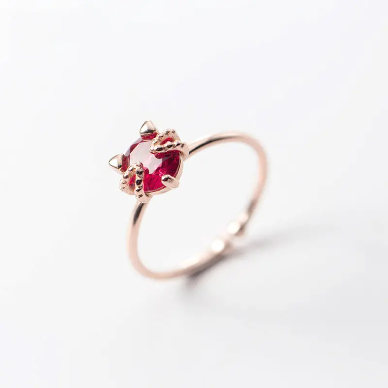 fashion jewelry ring Simple style lovely cat shaped red zircon rose gold plated ring for women