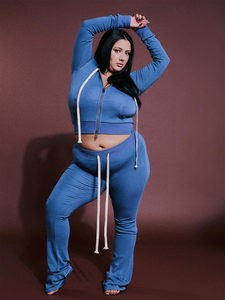 Completo Sportivo Casual da Donna <span class=keywords><strong>Taglie</strong></span> <span class=keywords><strong>Forti</strong></span> in Tinta Unita di Alta Qualità - Ternos Femininos - Product Image 1