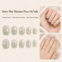 Faux ongles à presser T1851 Kaixin Factory, motif œil de chat bleu brillant, détails étoiles, fournisseurs