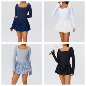 柔软舒适无背方领长袖瑜伽连身衣适合女性减肥跑步运动健身房瑜伽舞蹈网球裙 - Product Image 6