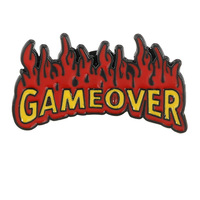 Broche et emblème unisexe personnalisés en alliage écologique électroplaqué, motif lettre anglaise de dessin animé 'Game Over' peinte, motif flamme