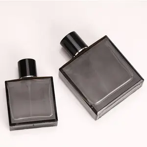 50ml 13mm Spray Fragrance Flat Square Frosted Glass Black Perfume Bottle