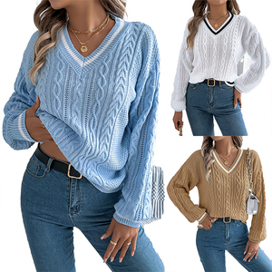 Suéter Personalizable de Punto Grueso con Cuello en V, Estilo Clásico y Moderno, Bloques de Color, Otoño-Invierno 2026 - Product Image 1