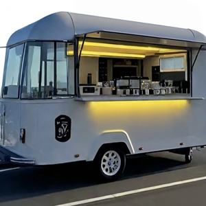 Chariot mobile vintage blanc en acier inoxydable à 4 roues avec fenêtre de service ouverte pour les opérations urbaines de café, de crème glacée et de restauration rapide - Product Image 2