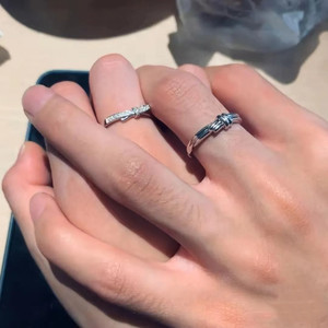 Lively Knot Bow Couple Rings Crystal Rhinestone Channel Setting Adjustable Unisex Engagement Jewelry - Product Image 3