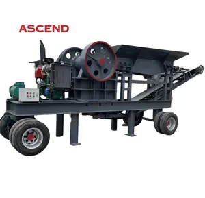 10-100 tons per hour Portable mobile trailer wheel type diesel engine stone rock jaw crusher crushing and screen station plant
