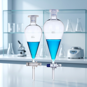 Ensemble d'entonnoirs séparateurs 250 ml 500 ml en verre borosilicate 3.3 en forme de poire avec bouchon en PTFE, équipement de laboratoire transparent pour affichage de liquides - Product Image 3
