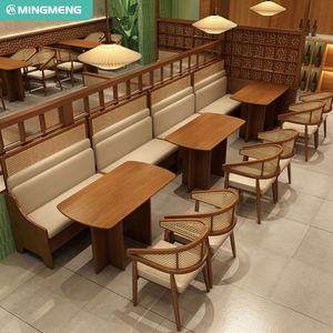 Ensemble chaise et table en bois de rotin rétro pour café, café, hôtel et restaurant - Product Image 4