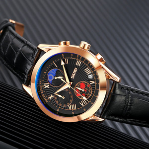 Montres-bracelets pour hommes de luxe Skmei 9236 étanches avec phase lunaire, bracelet en cuir, avec chronomètre - Product Image 5