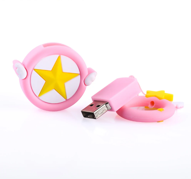 Cartoon USB Flash Drive Cute Memory Stick Pink Stars Pen Drive Beautiful Girly Heart Key Chain Pendrive 128GB 64GB Gift for Girl