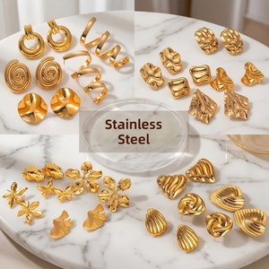 Pendientes de Acero Inoxidable 316L Retro EH155, Chapados en Oro de 18K, con Texturas Variadas, Hipoalergénicos, Resistentes al Deslustre, para Mujer - Product Image 1