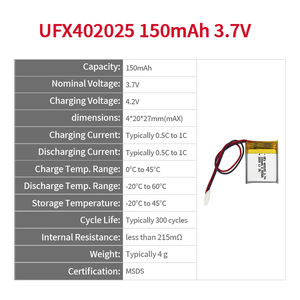 小型リチウム電池UFX <span class=keywords><strong>402025</strong></span> 3.7V 150mah Li-ポリマー充電式LipoバッテリーBluetoothヘッドフォン用 - Product Image 2