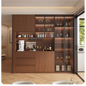 Buffet en bois massif intégré XHA et table à manger pliante, armoire murale pleine hauteur, armoire en verre et chêne dissimulée - Product Image 4