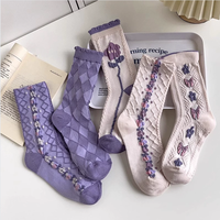 Fabricant de chaussettes PATON, vente en gros personnalisée, chaussettes amusantes rétro violettes printemps-été, chaussettes jacquard pour femmes.