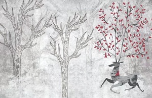 <span class=keywords><strong>Navidad</strong></span> abstracto nieve alce bosque pájaro árbol Diseño impresión personalizada alta calidad tela pared Mural - Product Image 6