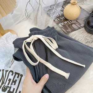 Women Mid Wide Leg Loose Anti-Wrinkle Quick Dry <b>Vintage</b> Stripe Elastic Straight Knitted 180g <b>Trousers</b> Drawstring Summer Pants - Product Image 6