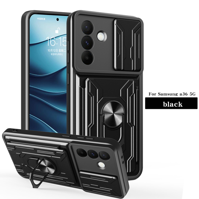 Card Holder Case for Samsung Galaxy A16 A26 A36 A56 Multifunctional Push Window protection Metal Ring Bracket Phone