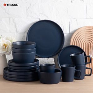 Factory Wholesale High-quality European-style Exquisite 16-piece Blue Porcelain <b>Dinnerware</b> <b>Set</b> Matte <b>Stoneware</b> Plate <b>Set</b> - Product Image 2