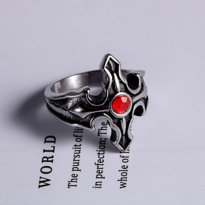 Cross <b>Ring</b> <b>Titanium</b> Steel Red Stone Unisex Fashion Jewelry Gift SA648 - Product Image 3