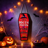 Plaque murale suspendue en bois pour Halloween, motif squelette, araignée, chauve-souris, sorcières Hocus Pocus, pour porte ou intérieur, ornement de fête