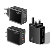Chargeurs USB-C 120W 2024, 3 ports PD Type C et 2 ports USB, charge rapide, adaptateur de voyage pour téléphone portable, chargeur mural USB