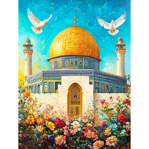 Dipinto Diamante 5D Fai-da-Te di Alta Qualità con Cupola Dorata Islamica, Colombe Bianche e Fiori per Decorazione Murale - Product Image 1