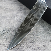 Couteau de chef japonais en acier inoxydable Damas, trois pièces, pour gaucher, jetable, fait main, manche en résine rouge, tranchant, laser
