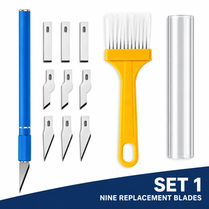 Kit d'outils de découpe de caoutchouc pour <span class=keywords><strong>tennis</strong></span> de table avec couteau de précision, 9 lames, brosse et rouleau creux pour l'entretien des raquettes (usage en métal pour l'entraînement) - Product Image 6