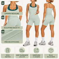 Ensemble de yoga 2 pièces personnalisé pour femme : débardeur superposé, brassière de sport et short cycliste taille haute – Vêtements de sport et fitness en gros