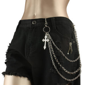 Hip Hop Fashion Punk Multi Layered Metal <b>Cross</b> Waist <b>Chain</b> For Men Halloween Accessory Tibetan Silver White K711 - Product Image 2