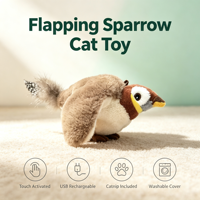 Jouet interactif en peluche pour chaton, en forme d'oiseau qui bat les ailes et chante, activé par le toucher, rechargeable, avec herbe à chat, pour chats d'intérieur - Vente en gros