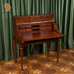 <span class=keywords><strong>Scrivania</strong></span> Secretaire Antica in Legno Massello Stile Americano Royal, Tavolo Marrone con Cassetti, Set Toeletta per Trucco, Design <span class=keywords><strong>Scrivania</strong></span> Secretaire - Product Image 2