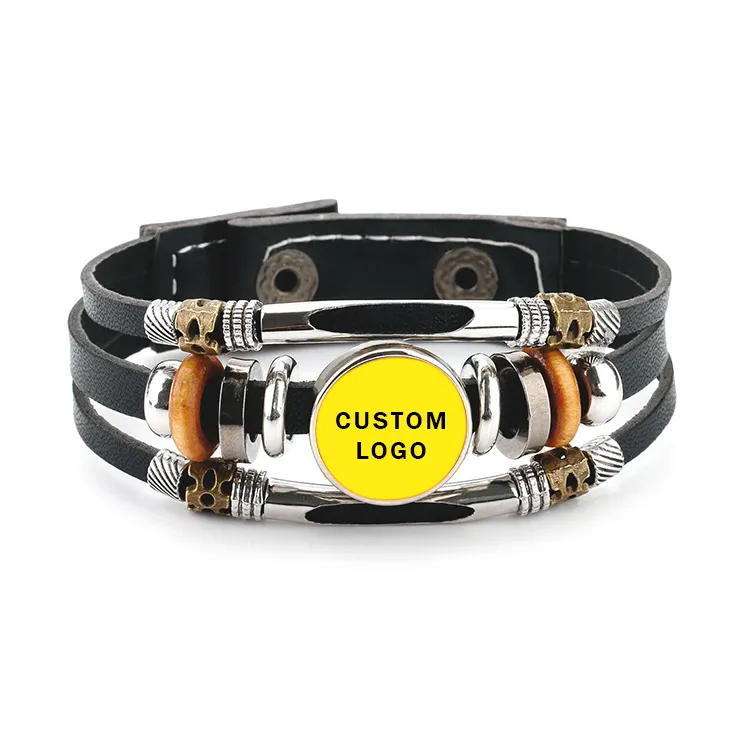 Personalizado trançado couro corda luminosa pulseira jóias astrologia futebol equipe sinal pulseiras